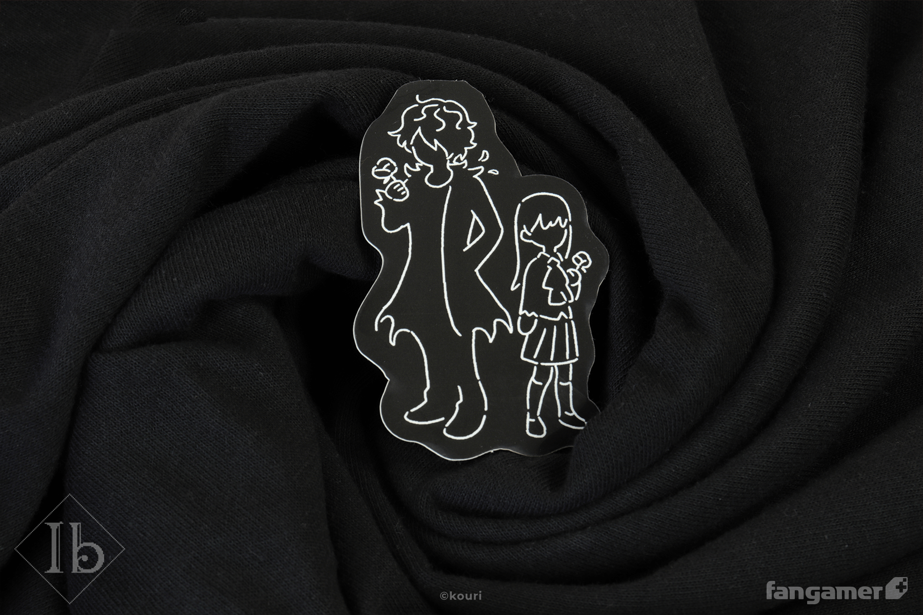 The Ib bonus sticker, displayed on a swirled t-shirt. It's identical to the line art of Ib and Garry that appears on one sleeve. 