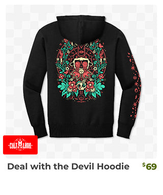 Deal with the Devil Hoodie is back in stock at fangamer.com