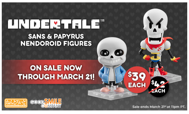 Sans and Papyrus Nendoroid Figures on sale now through March 21st at fangamer.com